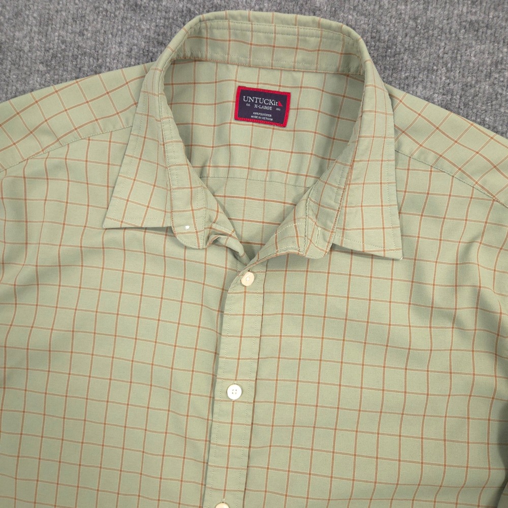 UNTUCKit Shirt Mens‎ XL Green Brown Windowpane Antinello Performance Long Sleeve